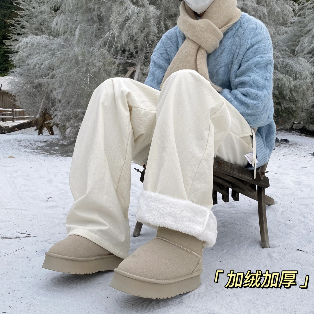 美式机能防风防寒裤子男冬季加绒加厚保暖休闲裤潮流宽松直筒长裤