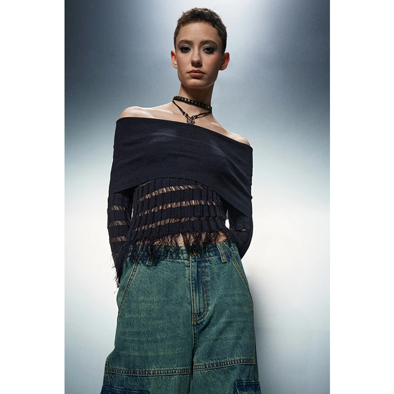 【粉丝专享】时尚休闲网纱毛衫1E0133