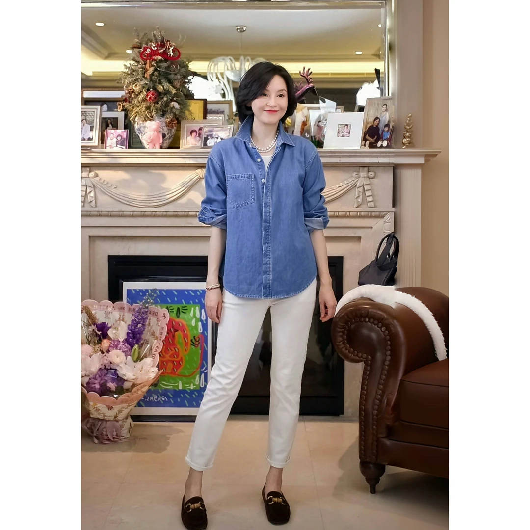 我是摩羯 巴黎女作家土耳其进口100棉丹宁牛仔复古百搭长袖衬衫