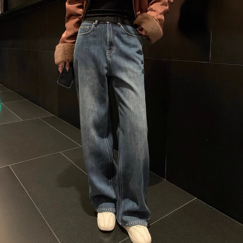 Lilylikes—“Cozy直腿裤”早春加绒款 高腰宽松直筒水洗牛仔裤