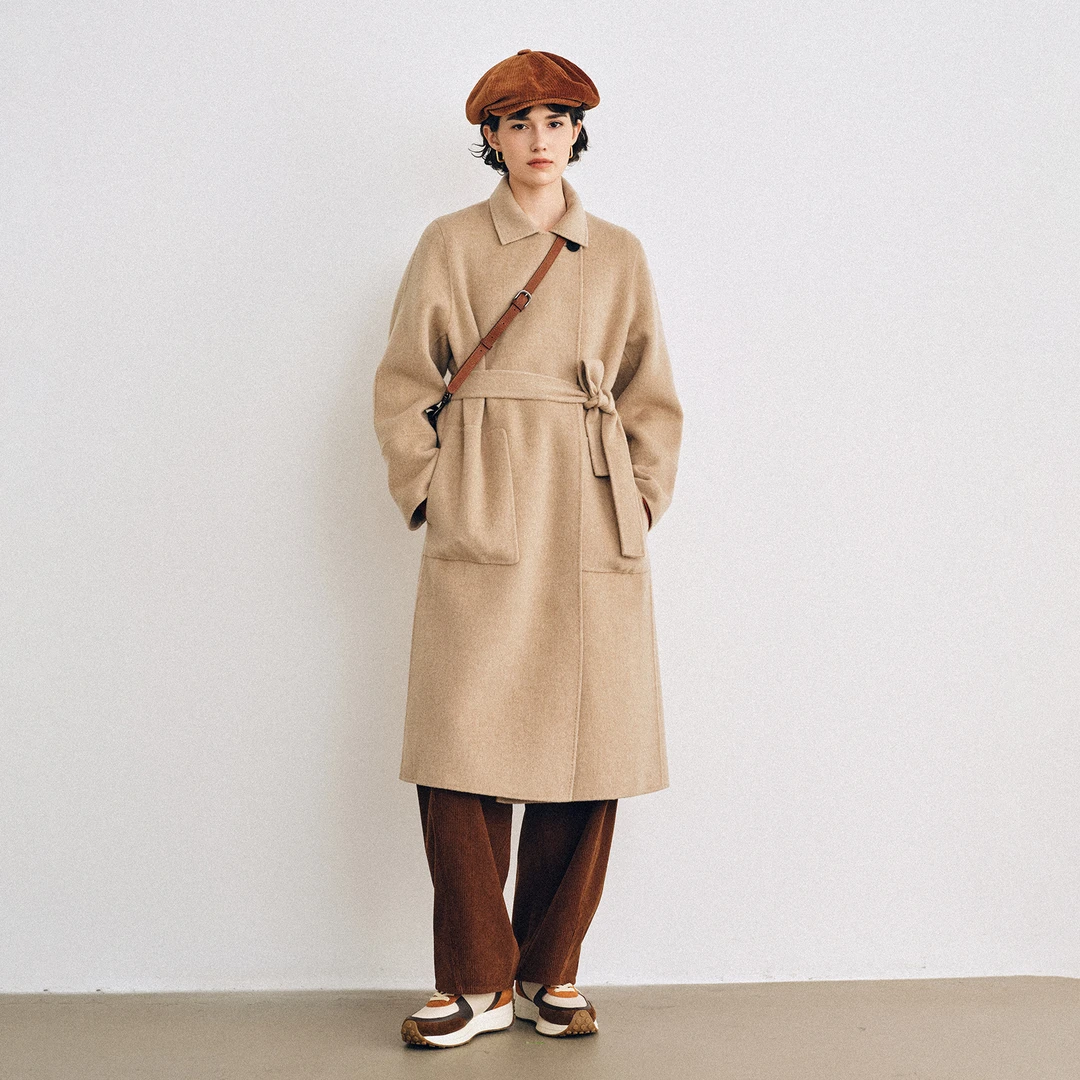 小虫極简风贵*族大衣意大利进口山羊绒复古长款毛呢外套T24DMN037