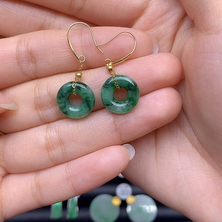 翡翠耳饰18K金镶嵌天然翡翠