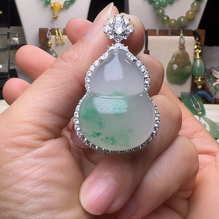 石英质玉银S925镀金镶嵌吊坠(不含链)