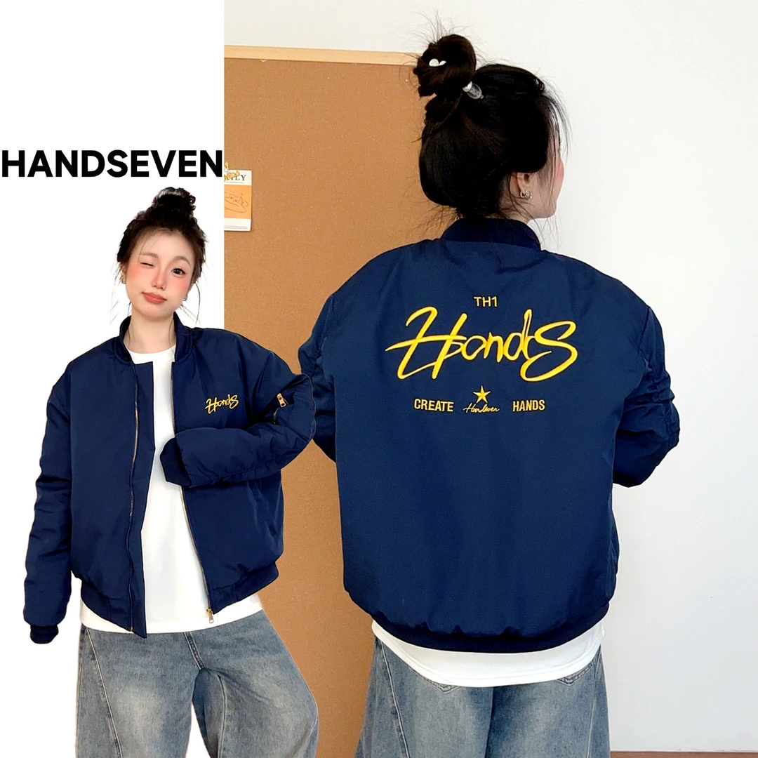 HandSeven美式高街手绘刺绣重磅夹克棉服秋冬潮流保暖情侣外套