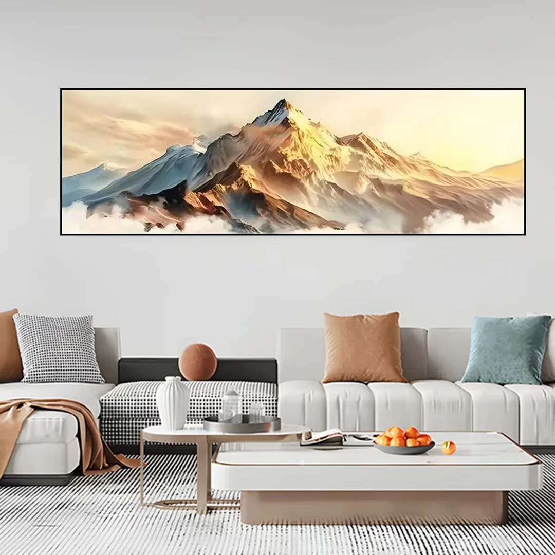 H009升级镶钻日照金山轻奢客厅电视沙发背景墙挂画办公室寓意好