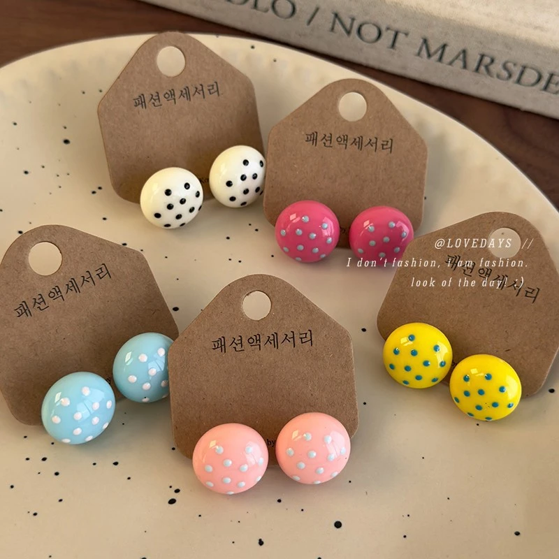 马卡龙彩色糖果蘑菇球球耳钉百搭显瘦圆形耳环女小众设计滴釉耳饰