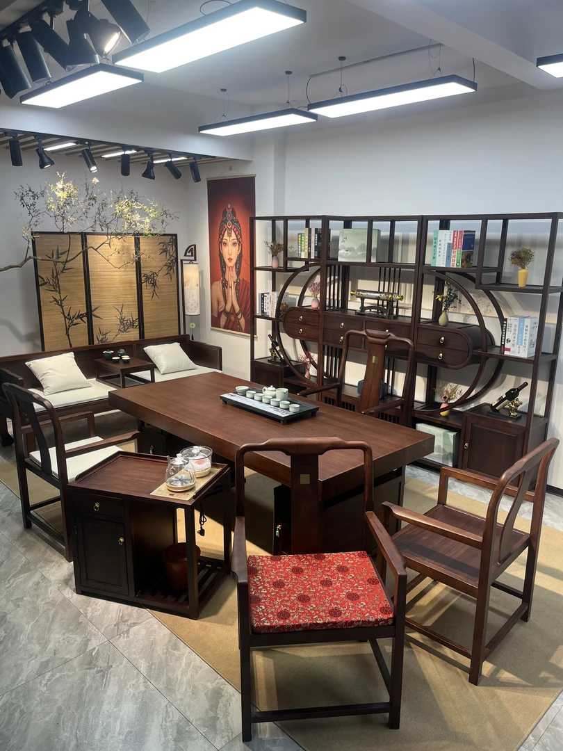 【乌金木】新款飞黄腾达脚办公实木大板茶桌整套茶台新中式多功能