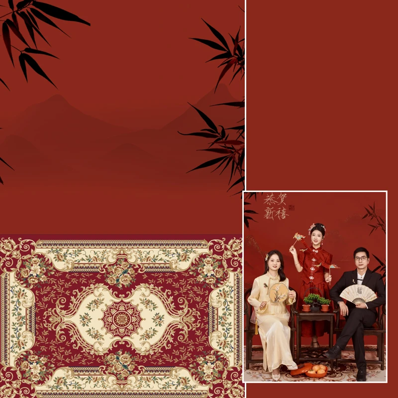 新年春节中式秀禾汉服全家福拍摄布摄影棚婚纱拍照直播专用背景纸
