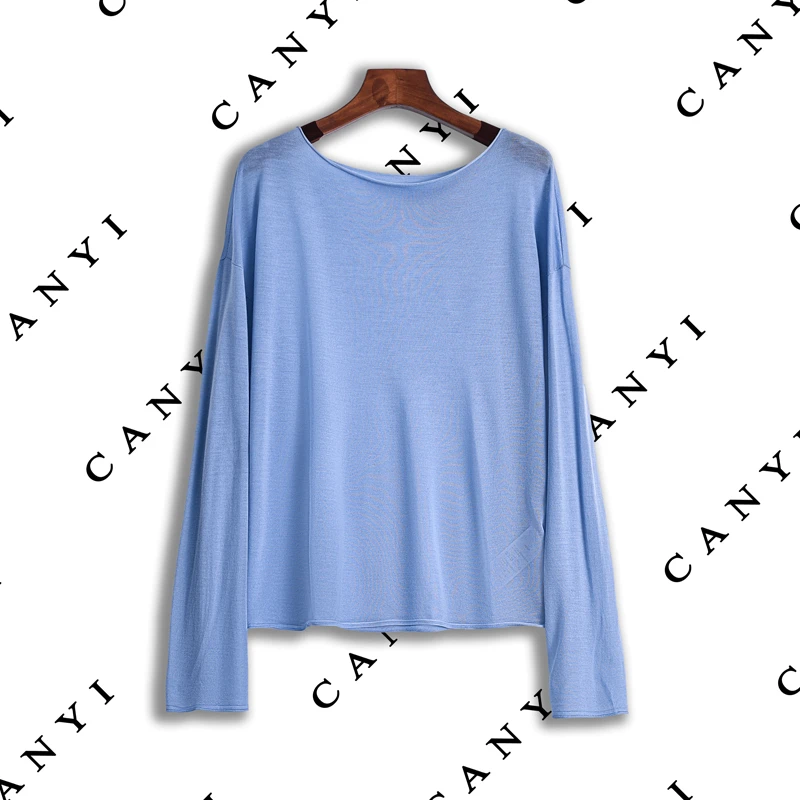 【璨衣】100%羊毛 简约优雅时尚 一字领长袖打底羊毛T恤毛衫440