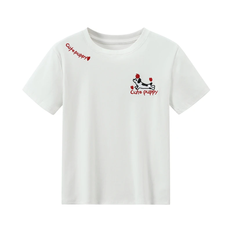 【可爱狗狗】2025春夏季新款小狗重工刺绣短袖T恤女显瘦圆领上衣