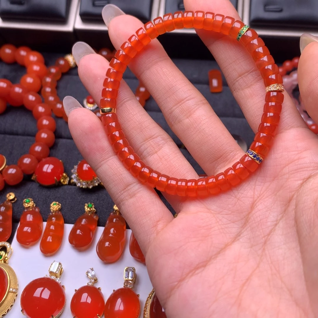 【闪购商品】18K金镶嵌手串南红玛瑙保山南红原矿高品质冰红手串
