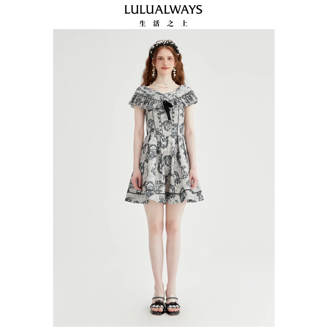 【华服·黑白系列】LULUALWAYS【商场同款】25夏季新款荷叶边连衣裙