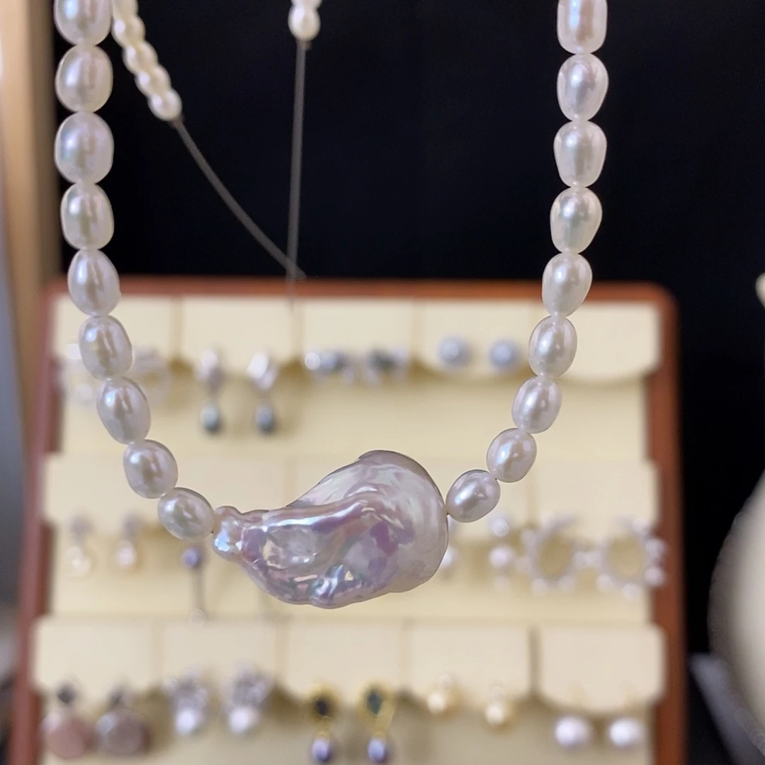 淡水珍珠银S925镶嵌颈饰