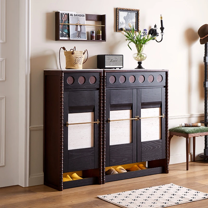 【年末清库款】法式复古实木组合鞋柜家用门口入户玄关柜中古储物柜