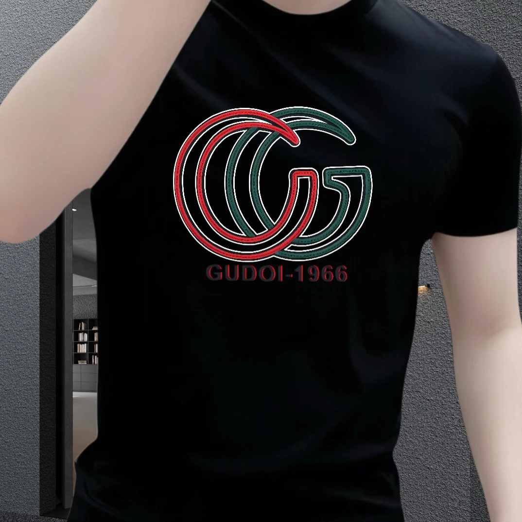 新款时尚简约设计感印花短袖T恤男士潮牌轻奢高级感痞帅体恤衫