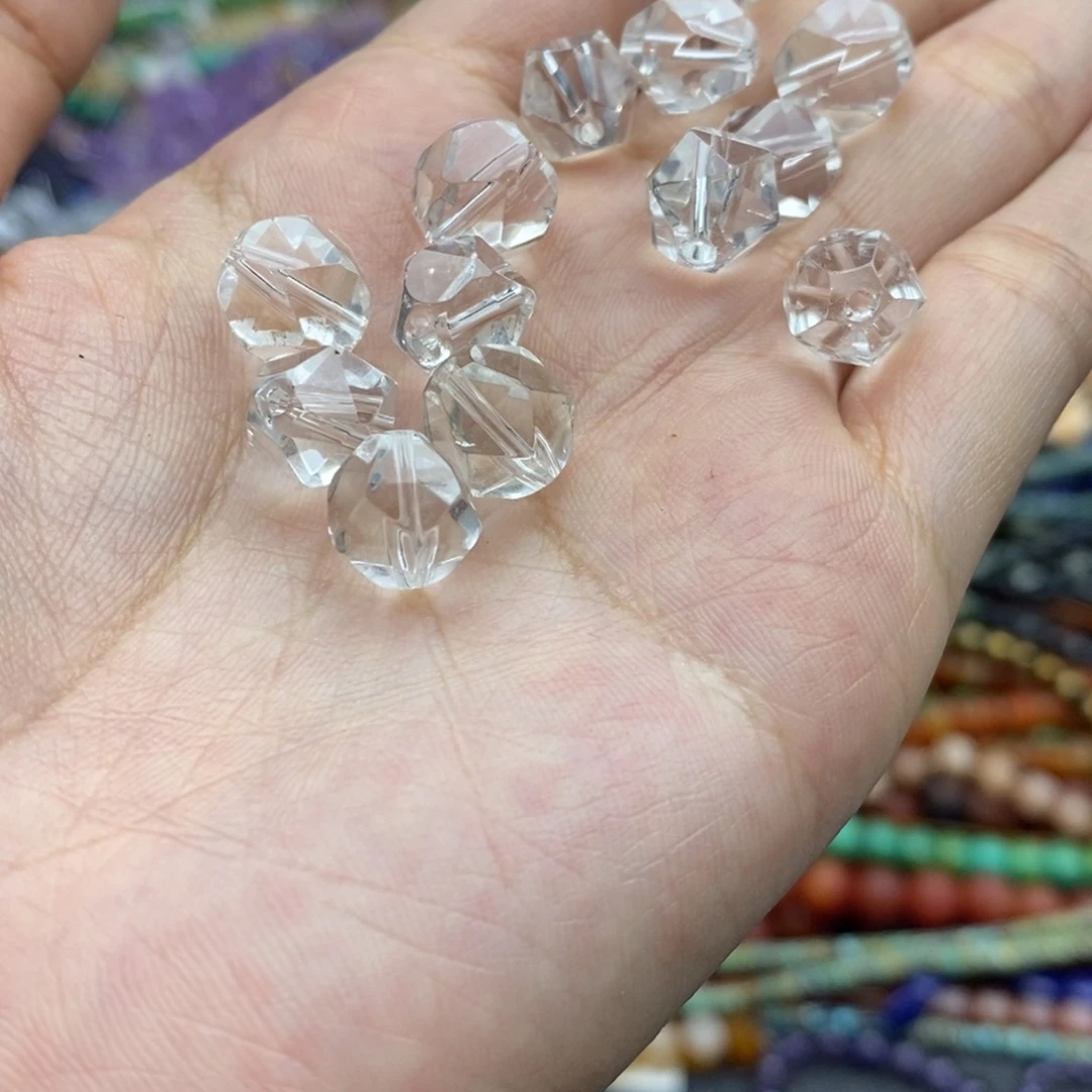 未镶嵌玛瑙/玉髓珠宝半成品三个装纯天然切面白水晶8mm不规则