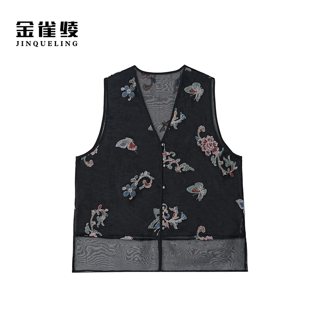 金雀绫【庄周梦蝶】100桑蚕丝刺绣工艺透气加宽加大马夹SZA1T241