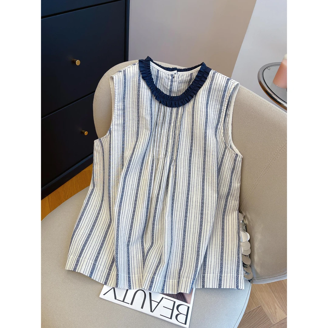 【运费补贴6元】条纹无袖背心女夏2025独特超好看洋气别致小衫上衣