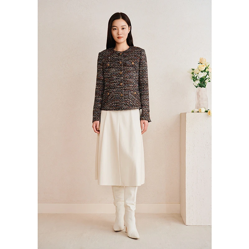 YINER音儿25春新款小香风渐变段染经典粗花呢短外套8C65110096