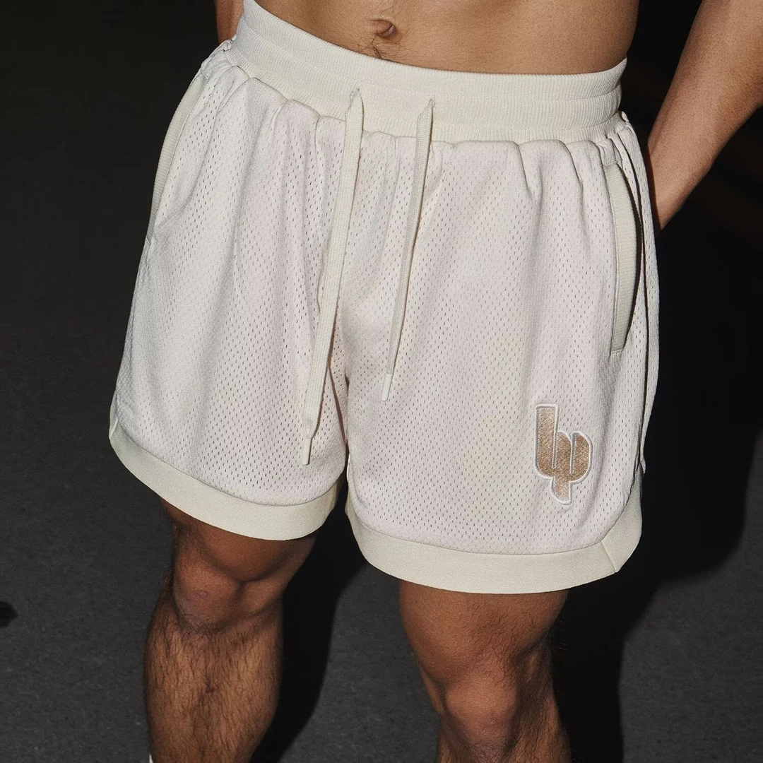 夏季网眼绣花不过膝短裤男美式复古重磅宽松百搭运动高街