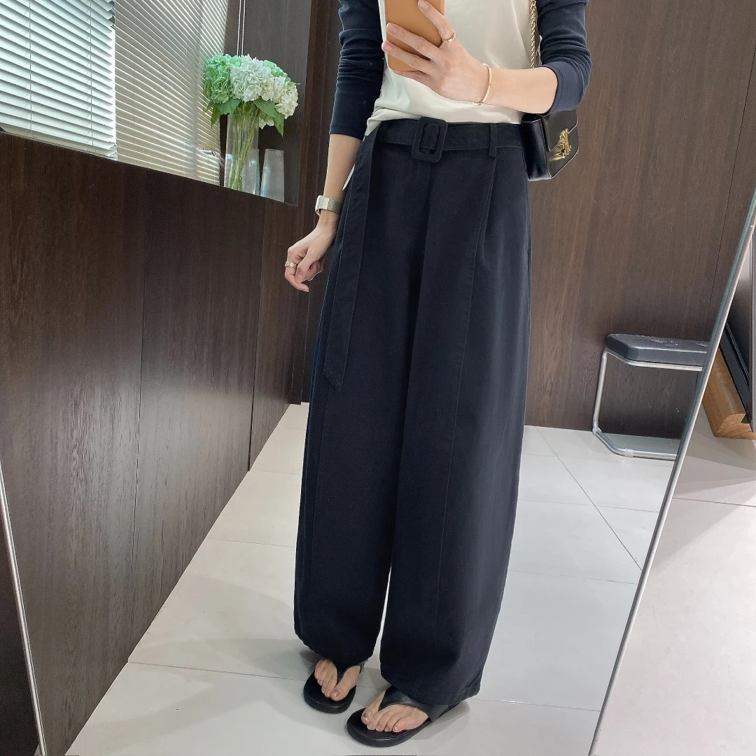 IMFLY金小金自制女装 休闲裤DYK2837早秋高腰配腰带阔腿气球裤