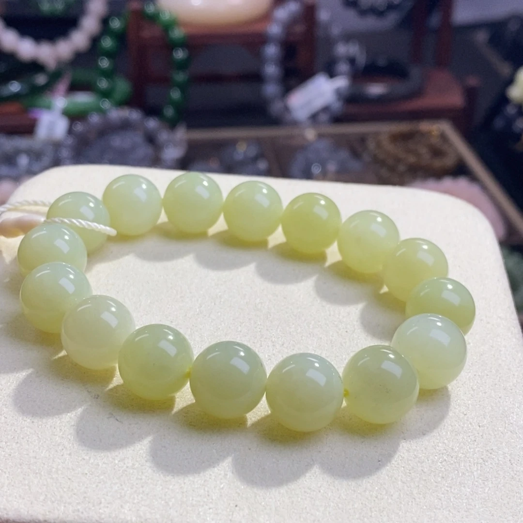 和田玉精品新疆若羌黄口老矿料手串12m未镶嵌