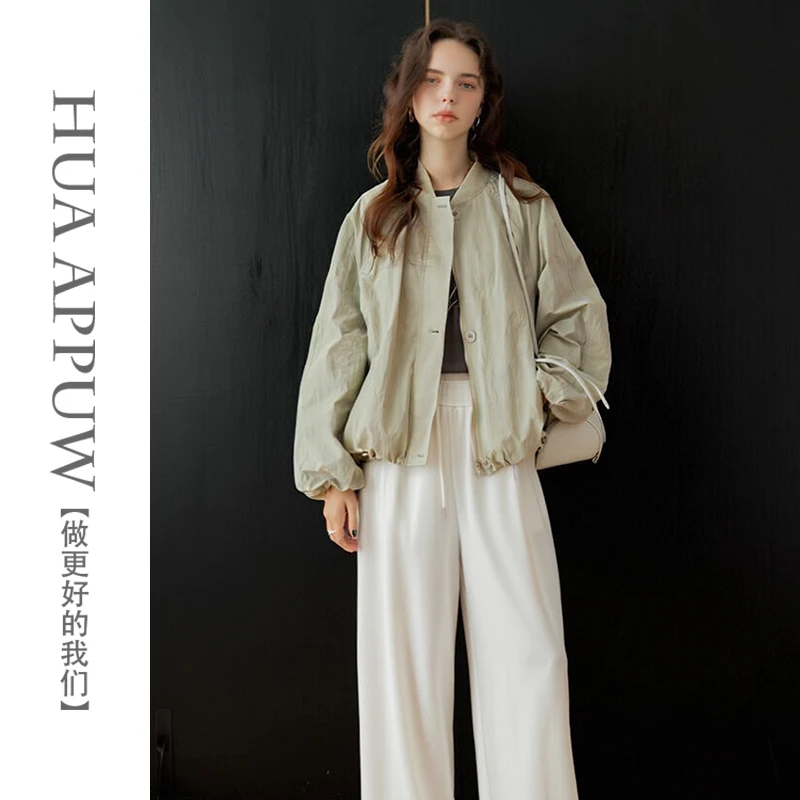 画朴法式花苞灯笼袖宽松廓形棒球服夹克休闲运动短外套2025秋新款