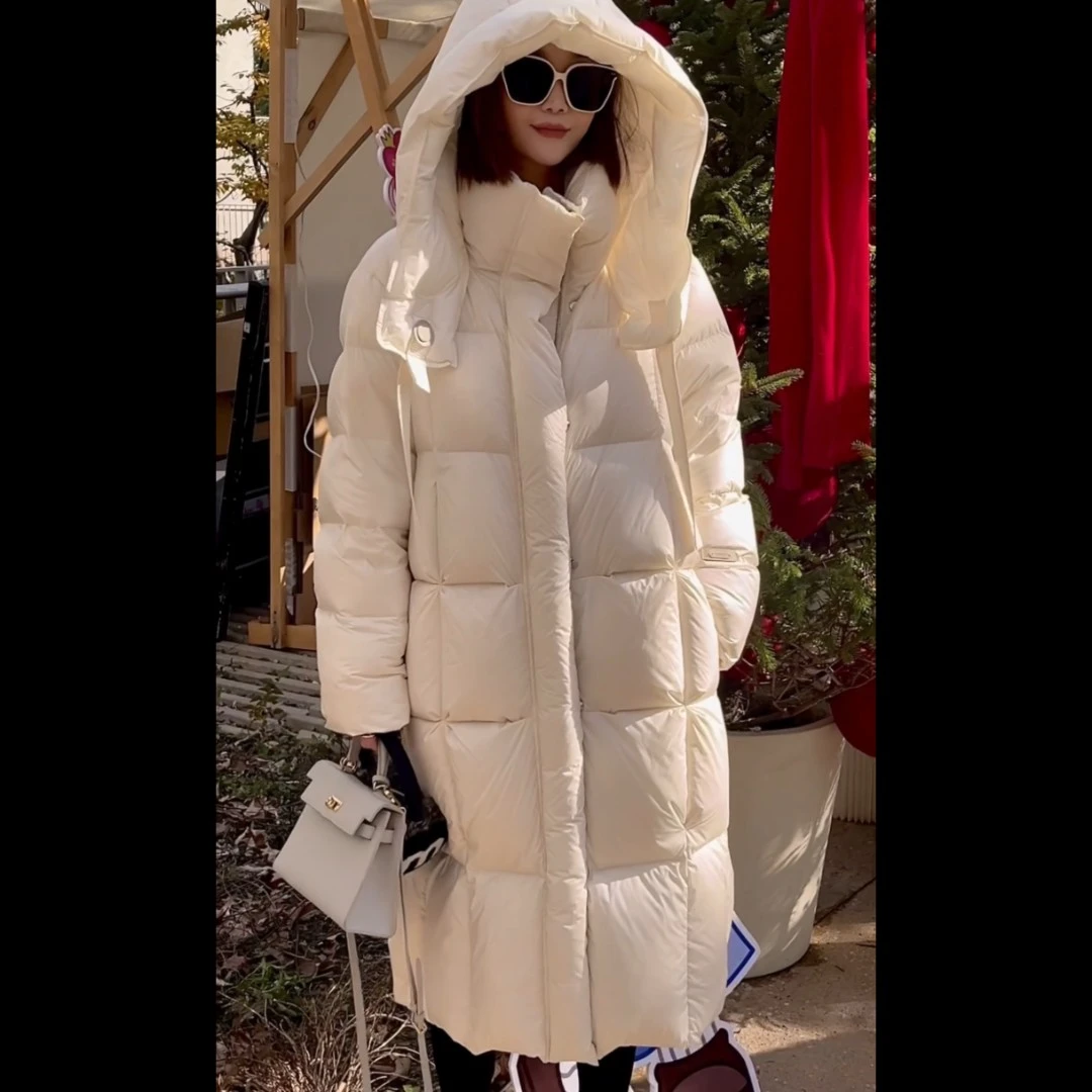 FEI QIANJIN｜高端90白鹅绒过膝大被子加厚连帽飘带鹅绒服8216