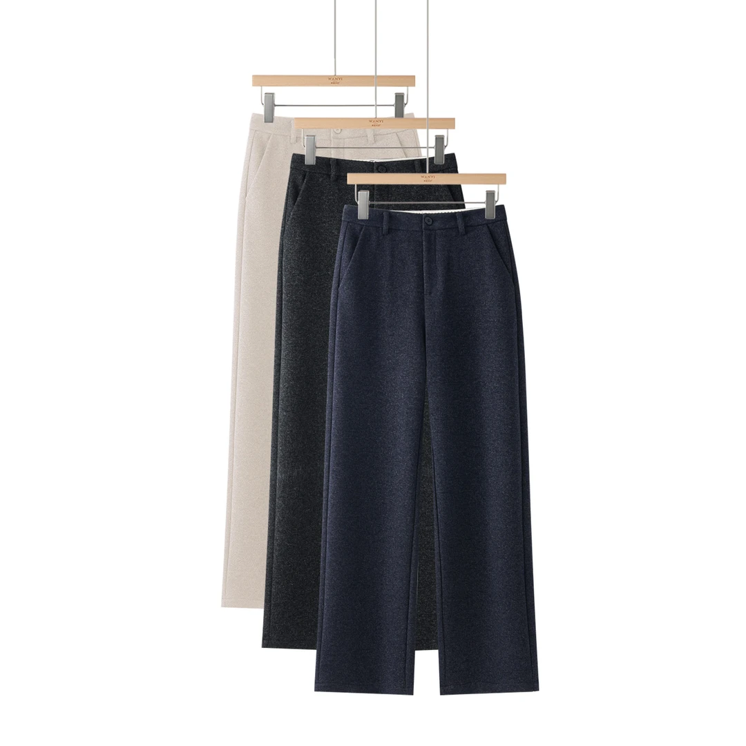 【青花瓷】女羊毛呢高腰直筒裤F036