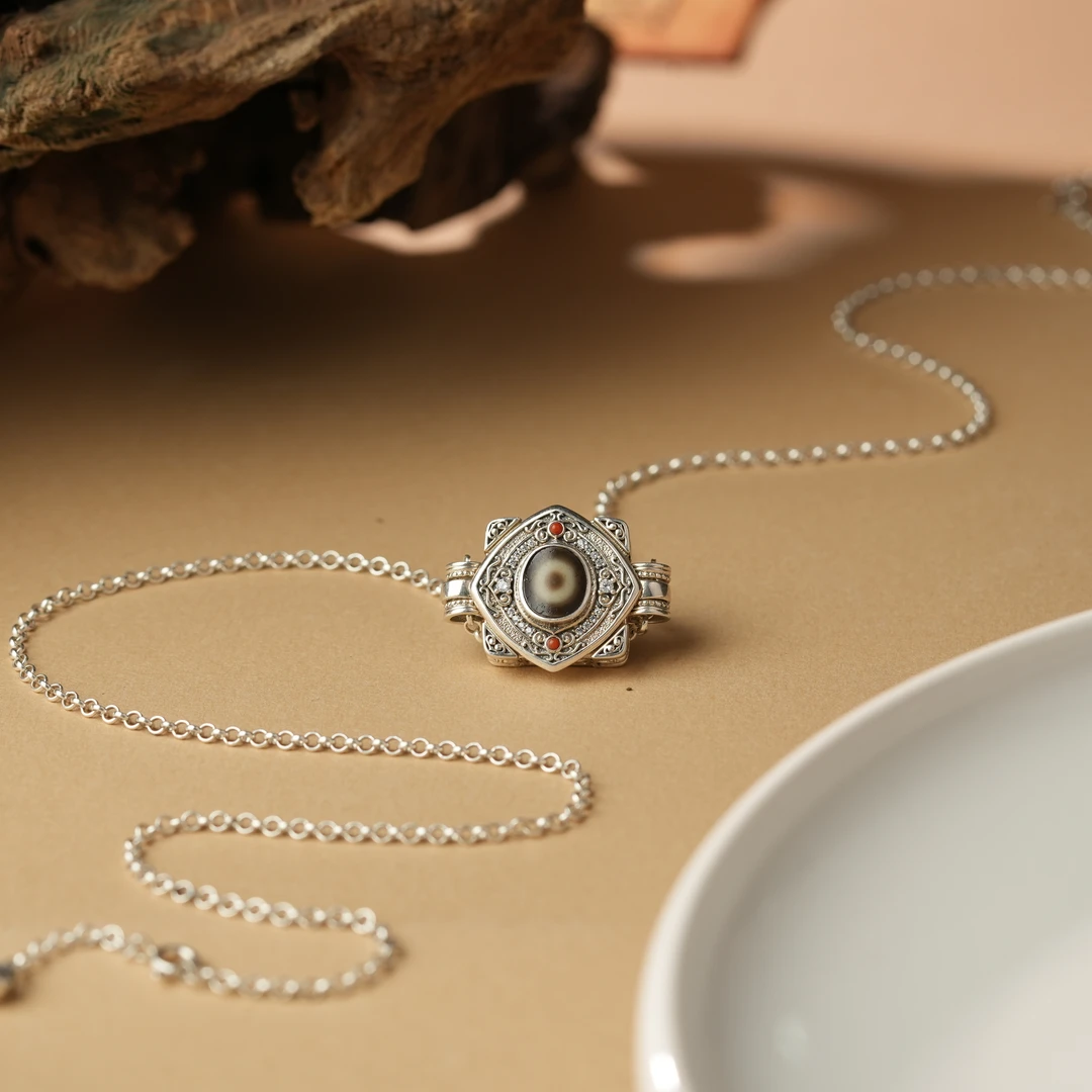 壹加小青|一眼银镶玛瑙方吊坠多样性发一0805Z