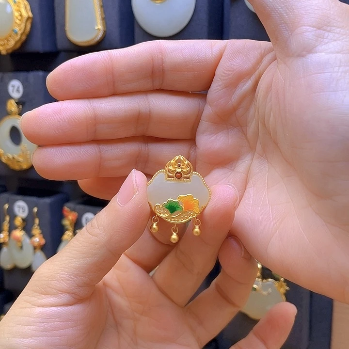 颈饰银S925镀金镶嵌和田玉