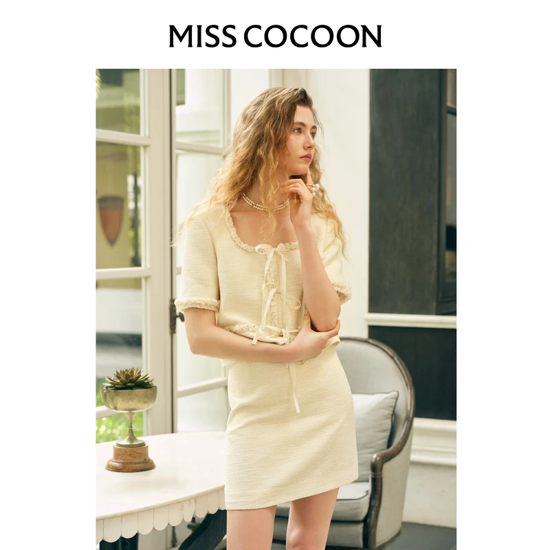 MISS COCOON可可尼小香风套装女2025夏季新款大U领外套气质半身裙
