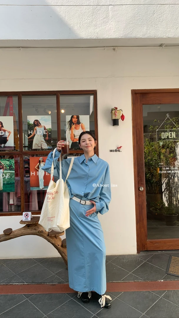 ABOUT·INS （9ab8618#) 韩系纯色衬衫+半身裙两件套9-213