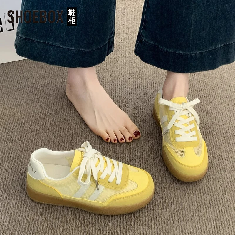 达芙妮集团旗下黄色网面德训鞋女2025新款夏透气运动休闲阿甘鞋