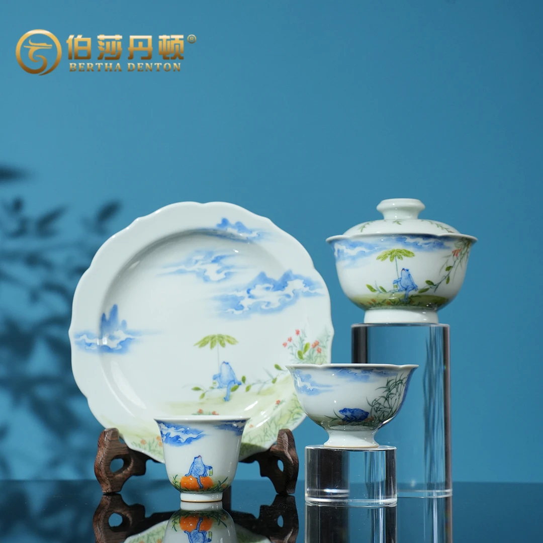 BERTHA DENTON乐悠悠套组茶具景德镇釉下彩全手工青花手绘陶瓷茶