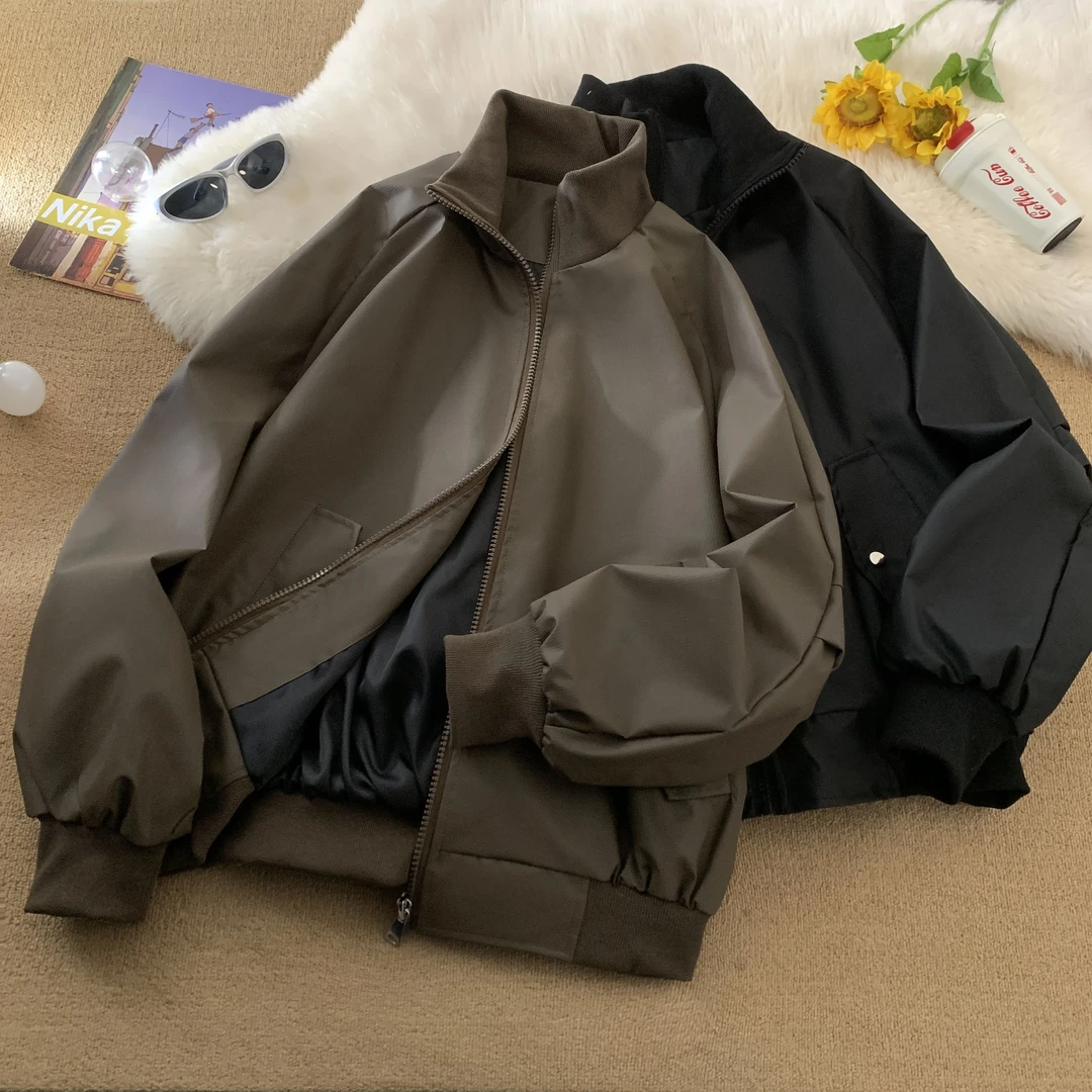 美式cleanfit潮牌廓形飞行员夹克外套男春季潮流宽松立领飞行夹克