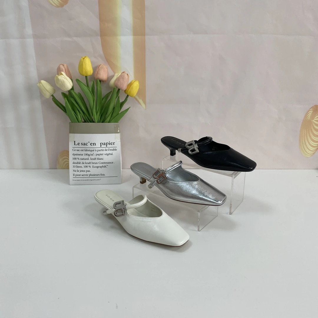 9061-1夏季新款时尚一字带细跟包头半拖F