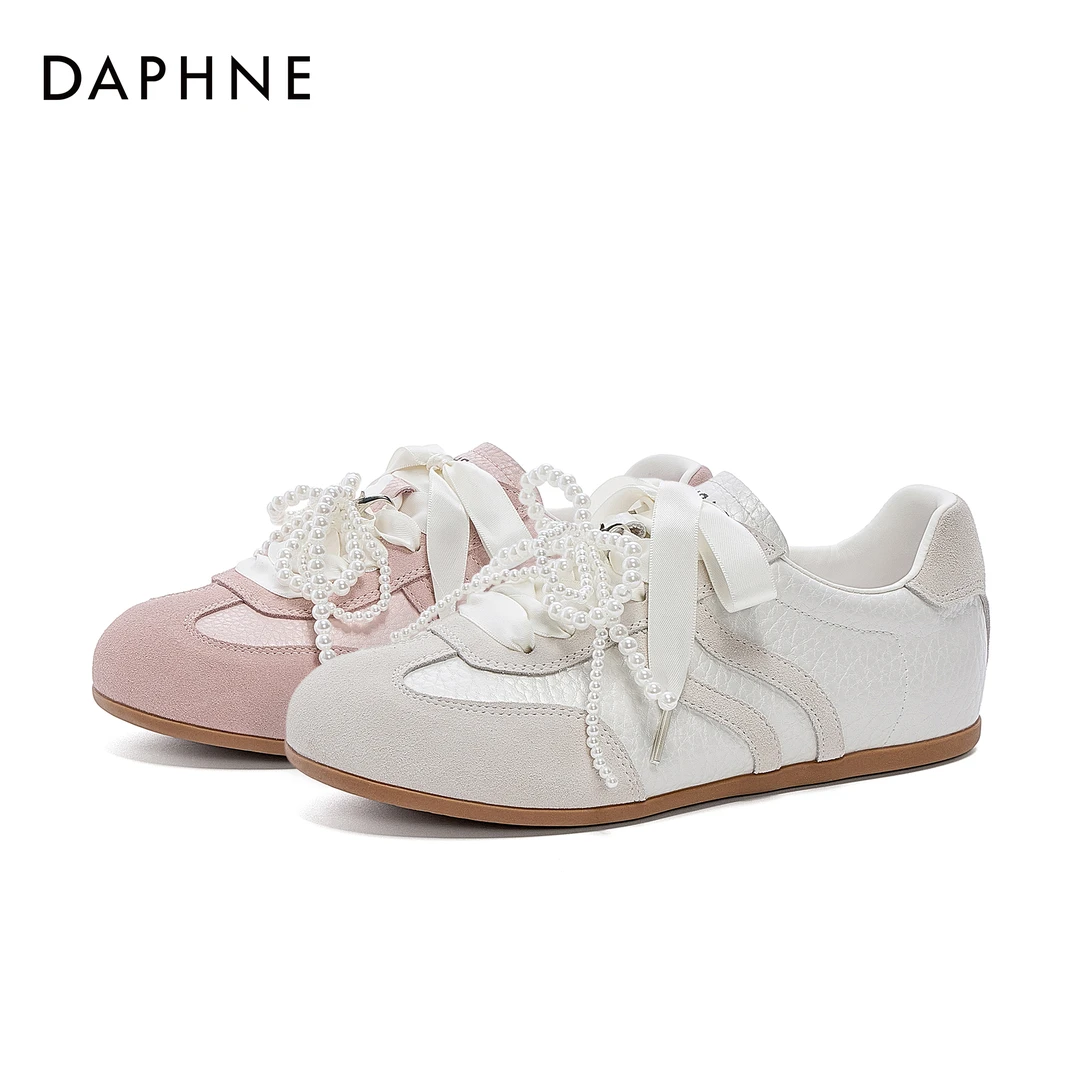 达芙妮25年春季上新款珍珠丝带软底芭蕾潮流时尚舒适德训鞋【正品】