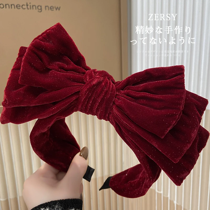 气质高颅顶丝绒发箍超大蝴蝶结宽边发卡显脸小发捆高级感头饰发饰