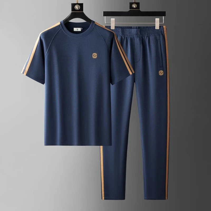 考蒂玻帕  夏季舒适吸汗两件套男时尚圆领短袖刺绣运动休闲套装