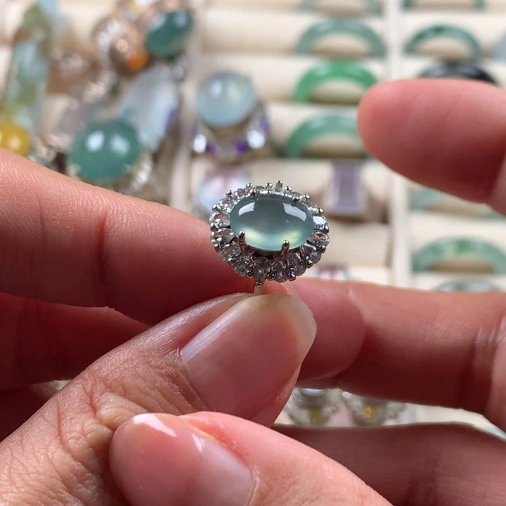 翡翠银S925镶嵌戒指缅甸天然翡翠Ａ货