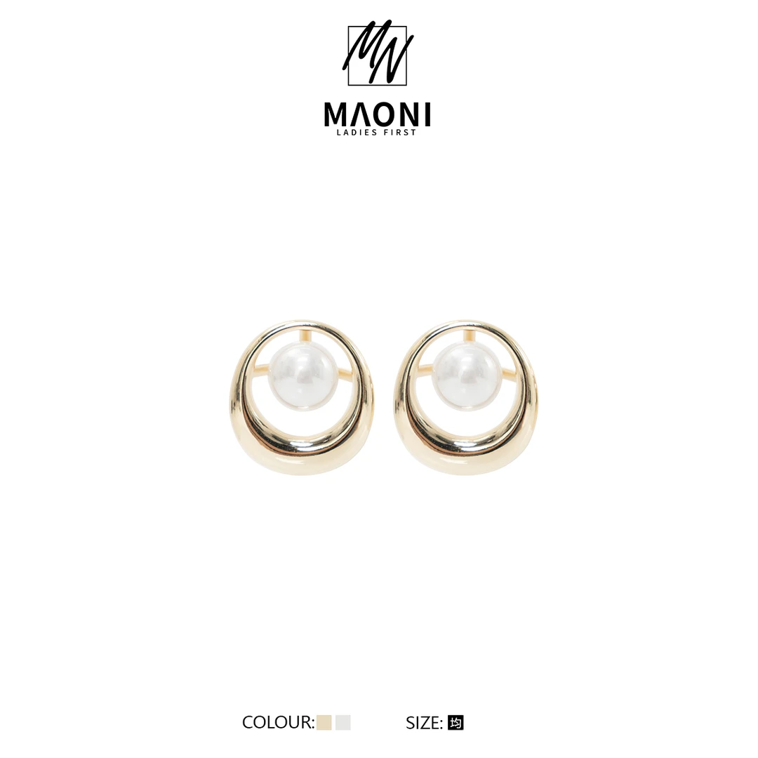 合金耳饰 毛妮Peshe【珠圆玉润】轻奢百搭复古法式风圆形耳钉DX8847