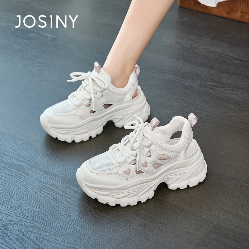 卓诗尼镂空透气老爹鞋女2025夏新休闲增高软厚底运动鞋532A24662