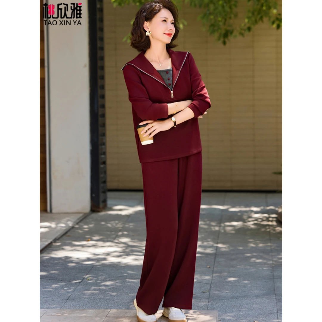 妈妈休闲运动套装春秋2025新款中年女秋装外套中老年妇女洋气卫衣