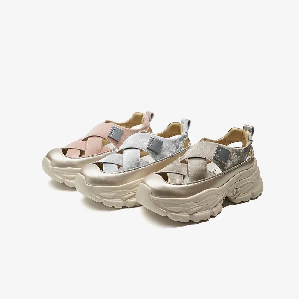 【小云绸】百思2025夏季新款镂空编织厚底老爹鞋女休闲鞋D3526BH5