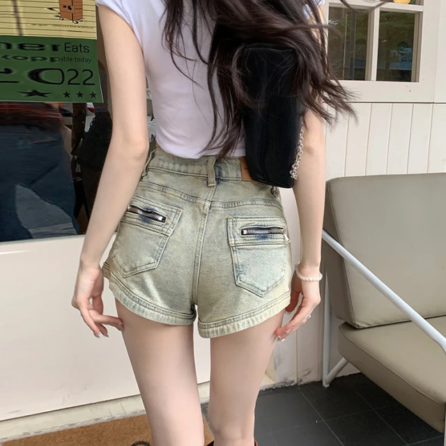 美式辣妹牛仔短裤女夏季新款梨型身材高腰显瘦设计感a字包臀热裤