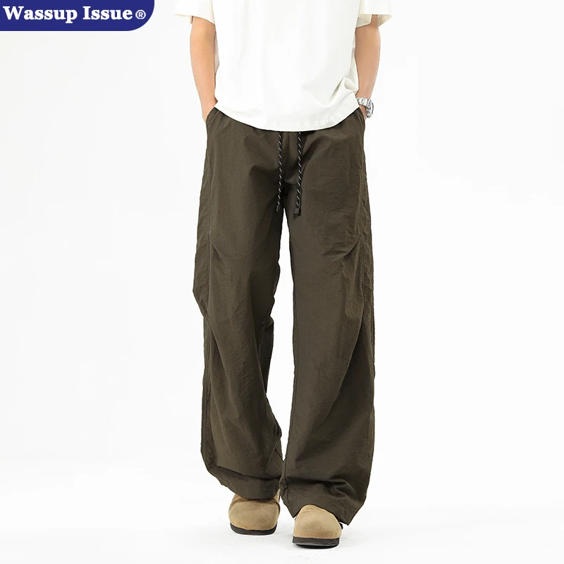 WASSUP ISSUE秋季速干休闲裤薄款高级感工装裤男士宽松褶皱裤子女