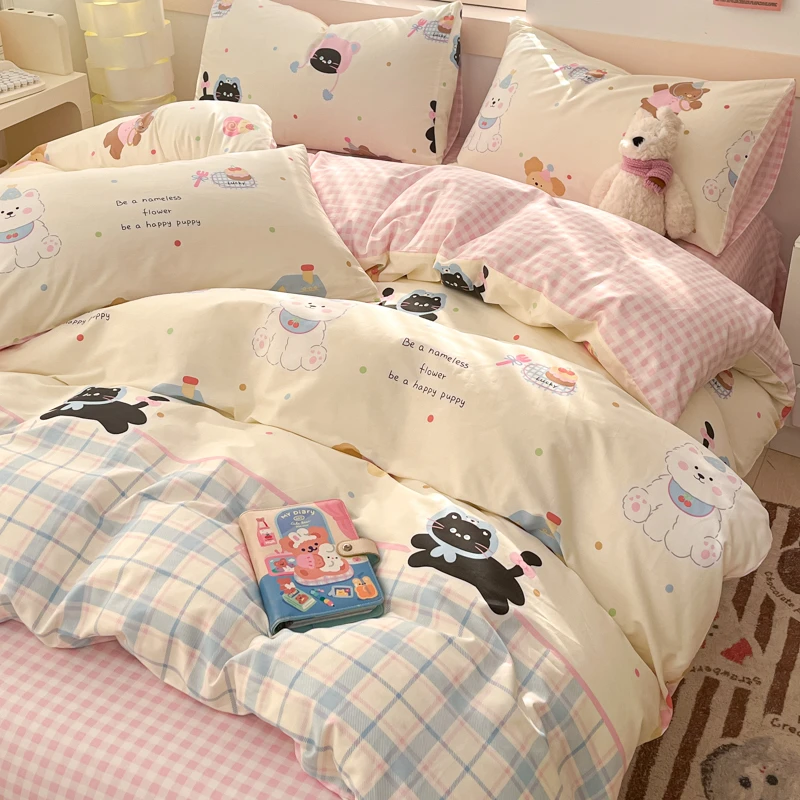 Heart Island【猫狗家园】韩系可爱格子猫咪纯棉四件套少女心全棉