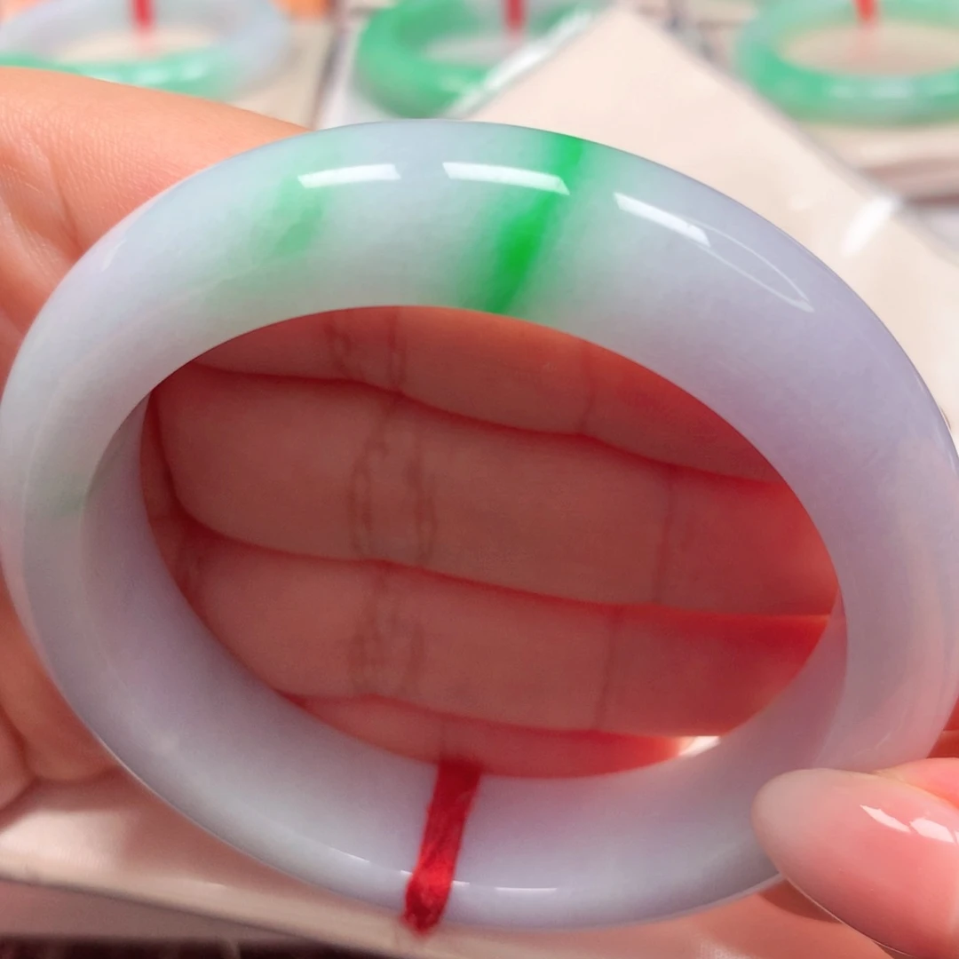 翡翠手镯未镶嵌阳绿春彩70宽版