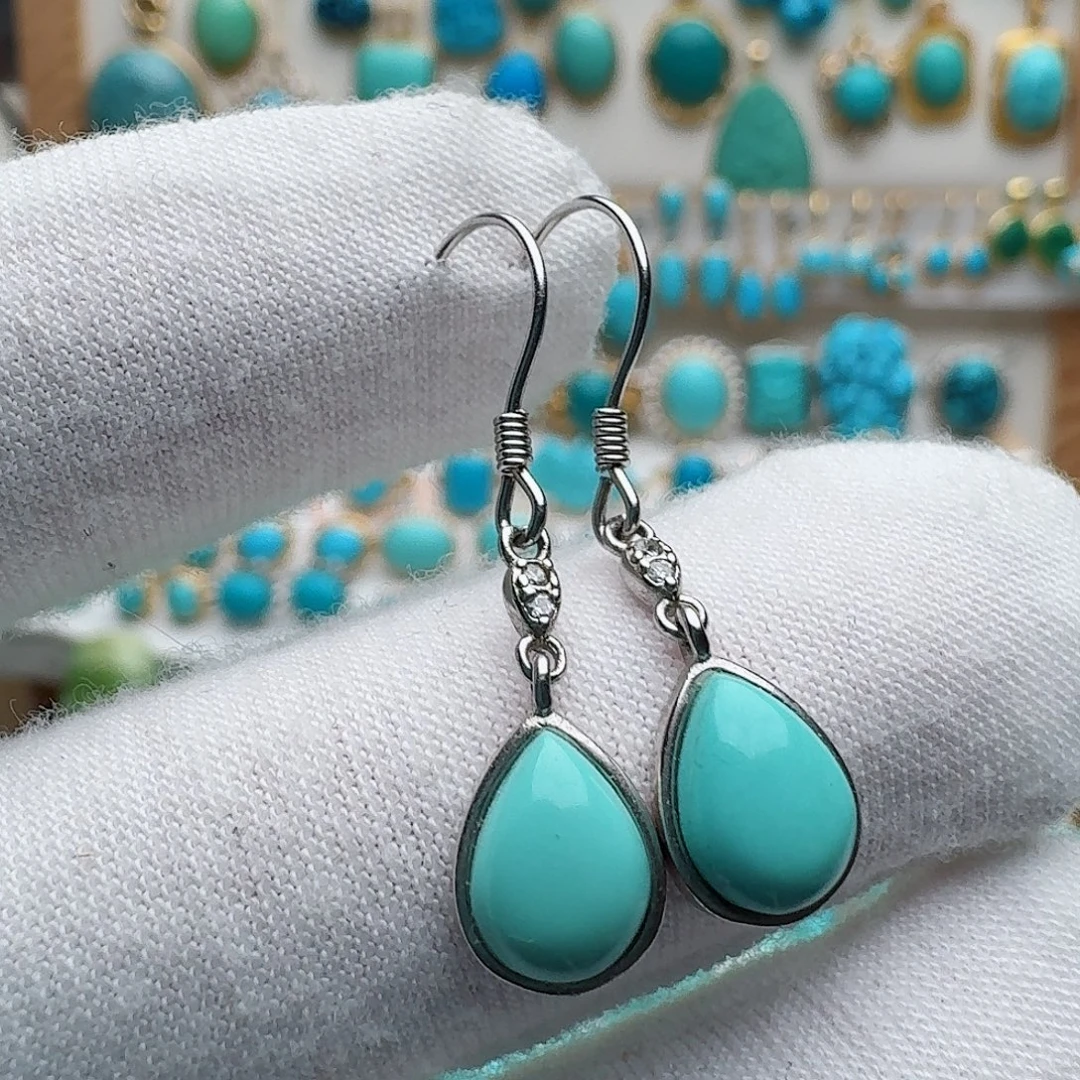 绿松石银S925镶嵌耳饰